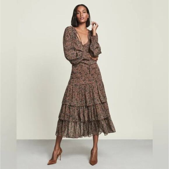 VERONICA BEARD Tunis Tiered Maxi Dress Cinnamon Brown Multi {Q21} - Picture 1 of 4